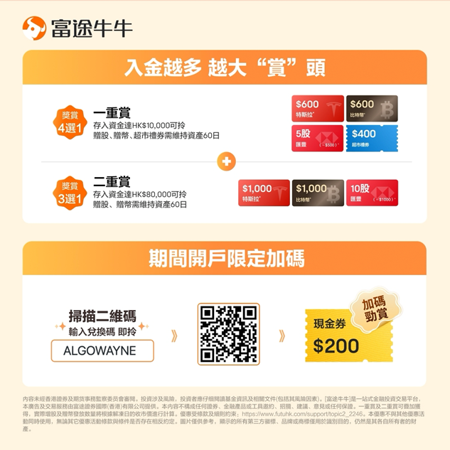 入金越多 越大“賞”頭 | 期間開戶限定加碼 ALGOWAYNE